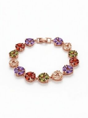 Multicolour CZ Link Bracelet – Rose Gold Tone (7.5")